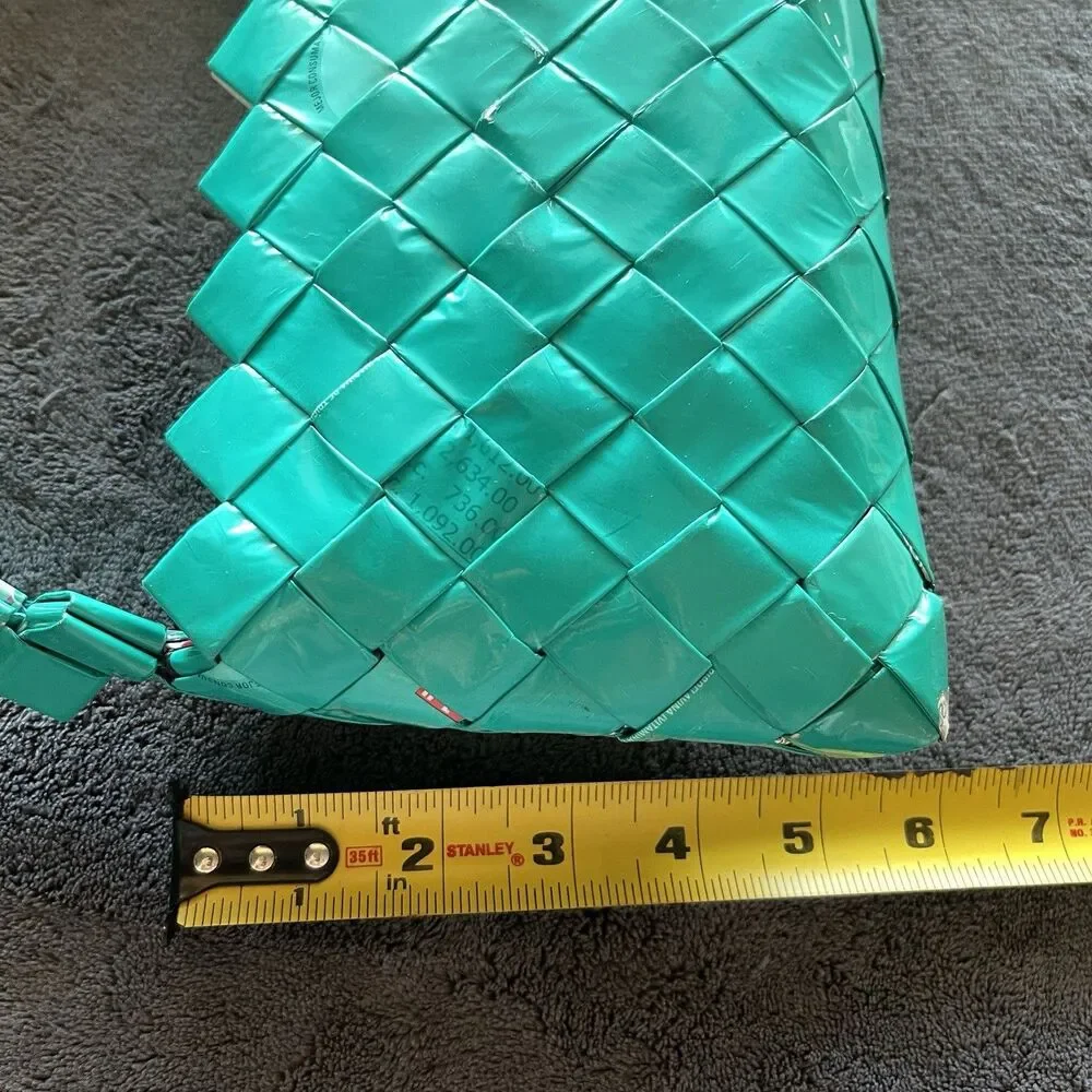 VTG Handmade Upcycled Bimbo Wrapper Woven Shoulder Bag Turquoise Wearable Art